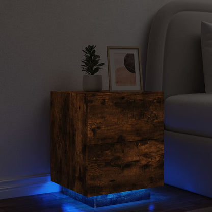 Comodino con Luci LED Rovere Fumo in Legno Multistrato - homemem39