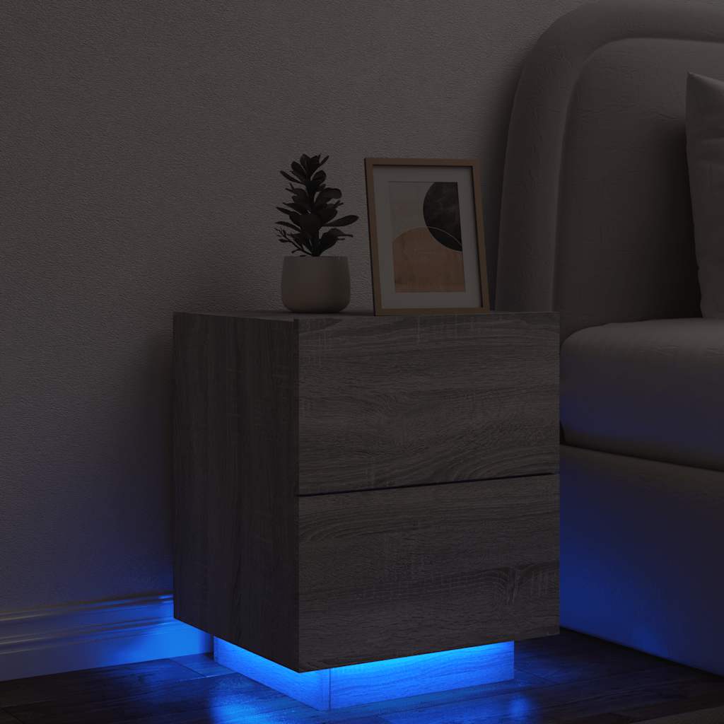 Comodino con Luci LED Grigio Sonoma in Legno Multistrato - homemem39