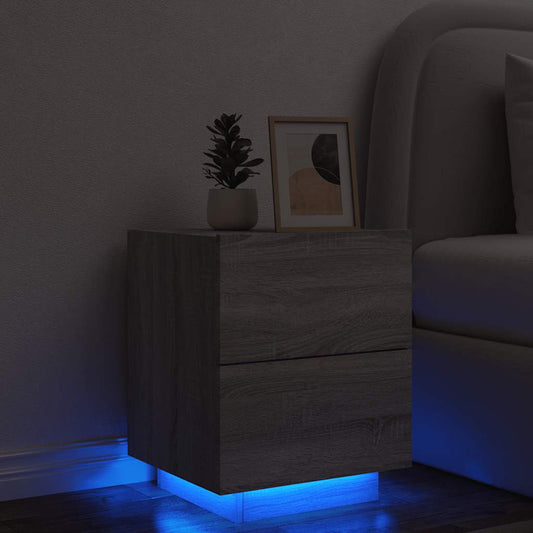 Comodino con Luci LED Grigio Sonoma in Legno Multistrato - homemem39