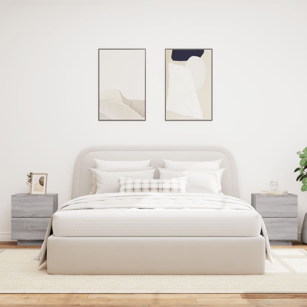 Comodini con Luci LED 2pz Grigio Sonoma in Legno Multistrato - homemem39