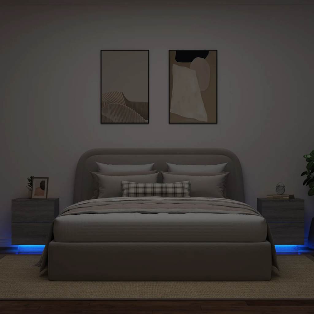 Comodini con Luci LED 2pz Grigio Sonoma in Legno Multistrato - homemem39