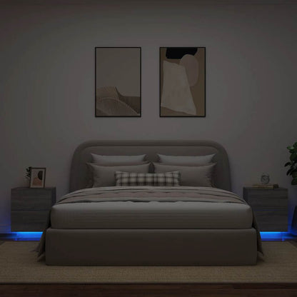Comodini con Luci LED 2pz Grigio Sonoma in Legno Multistrato - homemem39