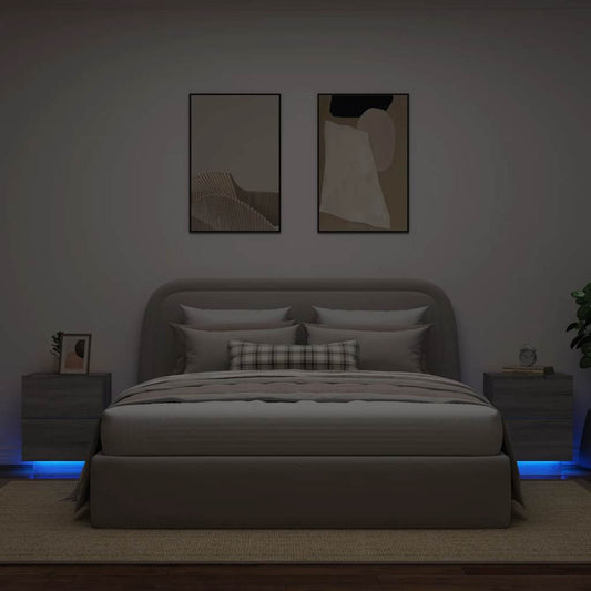 Comodini con Luci LED 2pz Grigio Sonoma in Legno Multistrato - homemem39