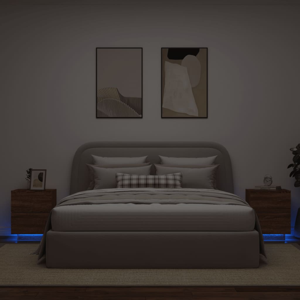 Comodini con Luci LED 2pz Rovere Marrone in Legno Multistrato - homemem39