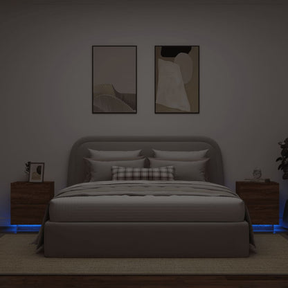 Comodini con Luci LED 2pz Rovere Marrone in Legno Multistrato - homemem39