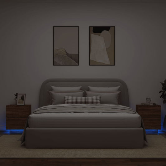 Comodini con Luci LED 2pz Rovere Marrone in Legno Multistrato - homemem39