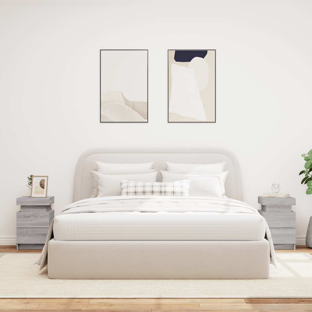 Comodini con Luci LED 2pz Grigio Sonoma 35x39x55 cm - homemem39