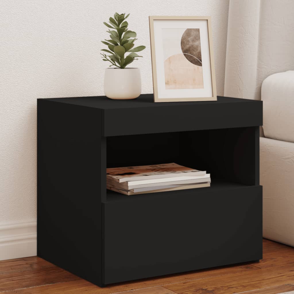 Comodino con Luci LED Nero 50x40x45 cm - homemem39