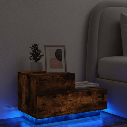Comodino con Luci LED Rovere Fumo 70x36x40,5 cm - homemem39