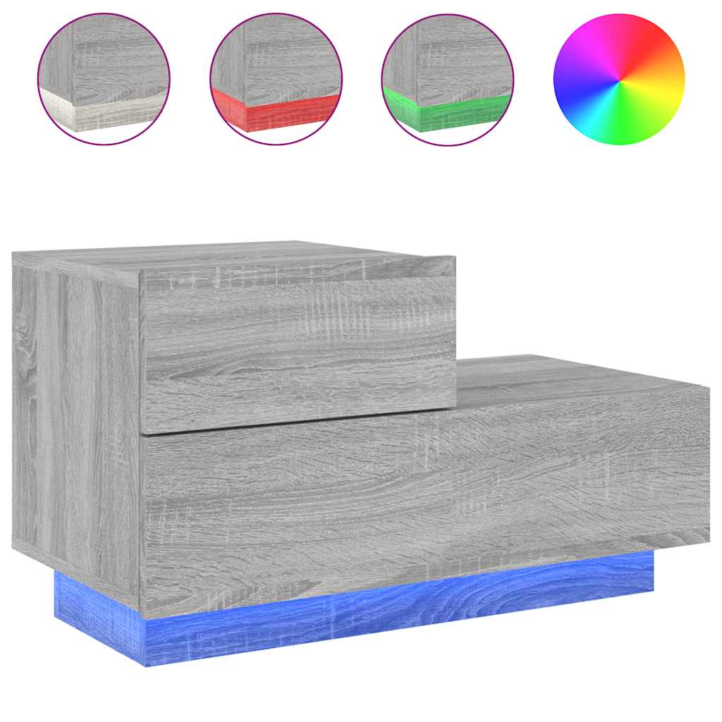 Comodino con Luci LED Grigio Sonoma 70x36x40,5 cm - homemem39