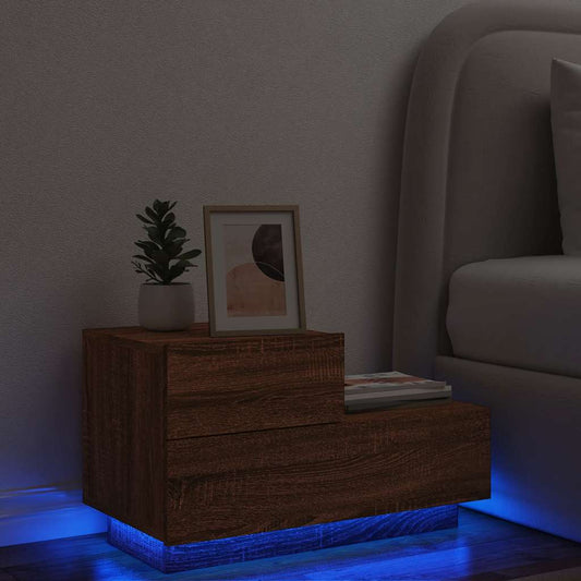 Comodino con Luci LED Rovere Marrone 70x36x40,5 cm - homemem39