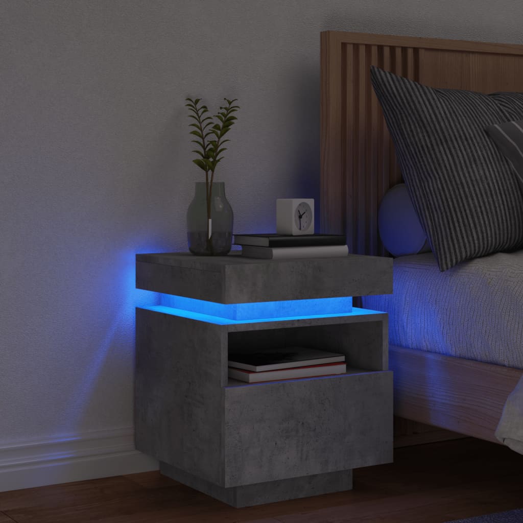 Comodino con Luci LED Grigio Cemento 40x39x48,5 cm - homemem39