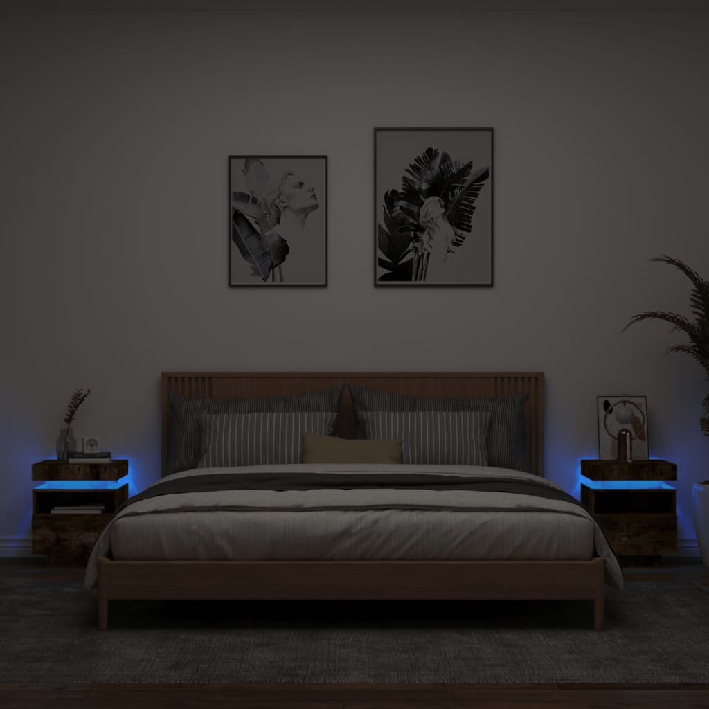 Comodini con Luci LED 2pz Rovere Fumo 40x39x48,5 cm - homemem39