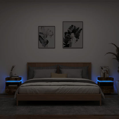 Comodini con Luci LED 2pz Rovere Fumo 40x39x48,5 cm - homemem39