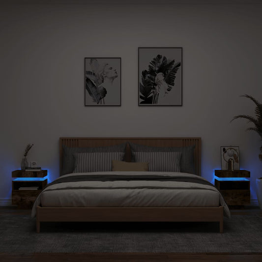 Comodini con Luci LED 2pz Rovere Fumo 40x39x48,5 cm - homemem39
