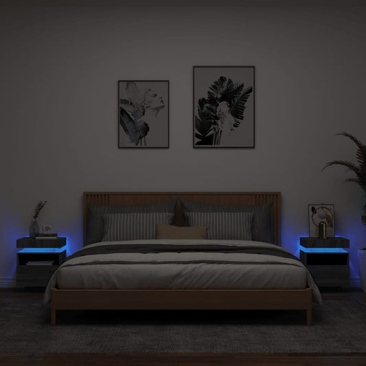 Comodini con Luci LED 2pz Grigio Sonoma 40x39x48,5 cm