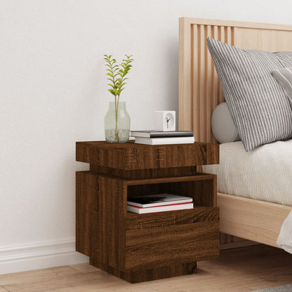 Bedside table with LED lights Brown Oak 40x39x48.5 cm