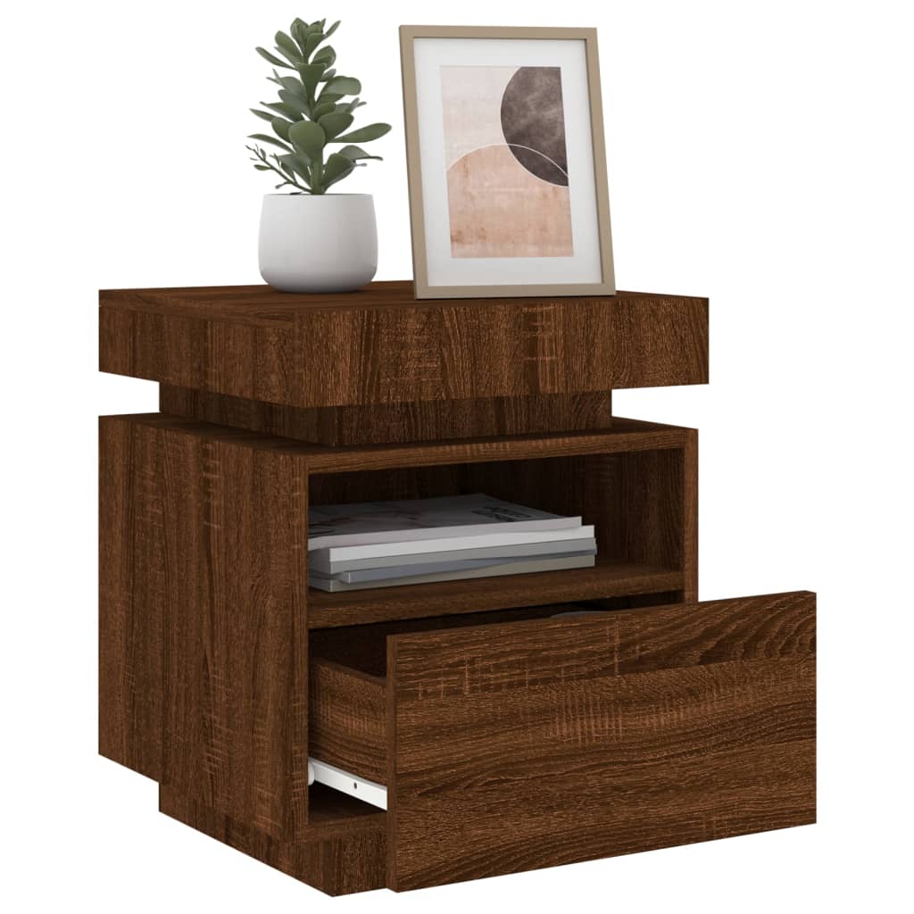 Bedside table with LED lights Brown Oak 40x39x48.5 cm