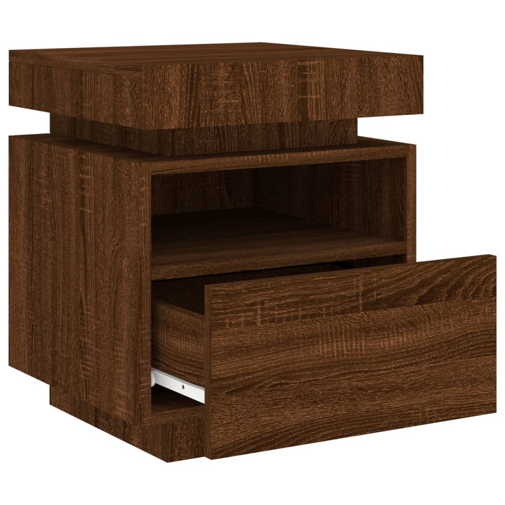 Bedside table with LED lights Brown Oak 40x39x48.5 cm