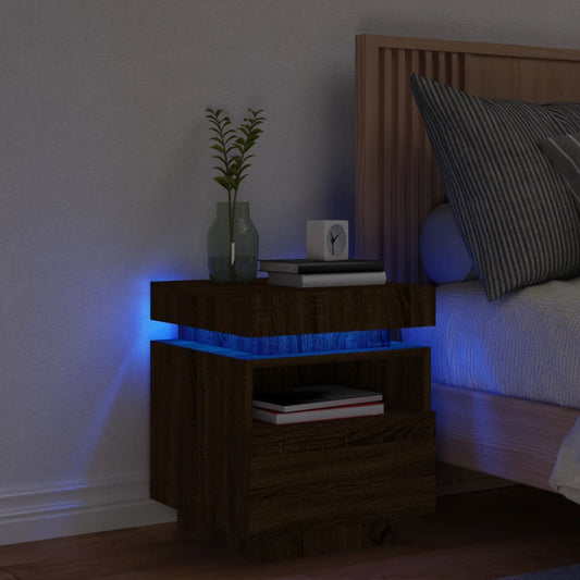 Bedside table with LED lights Brown Oak 40x39x48.5 cm