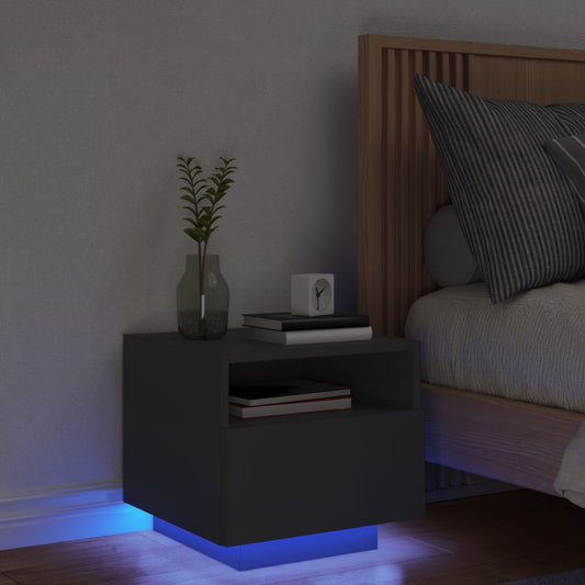 Bedside table with LED lights Black 40x39x37 cm