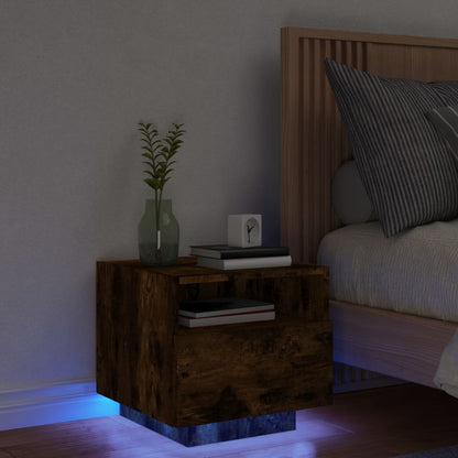 Comodino con Luci LED Rovere Fumo 40x39x37 cm - homemem39