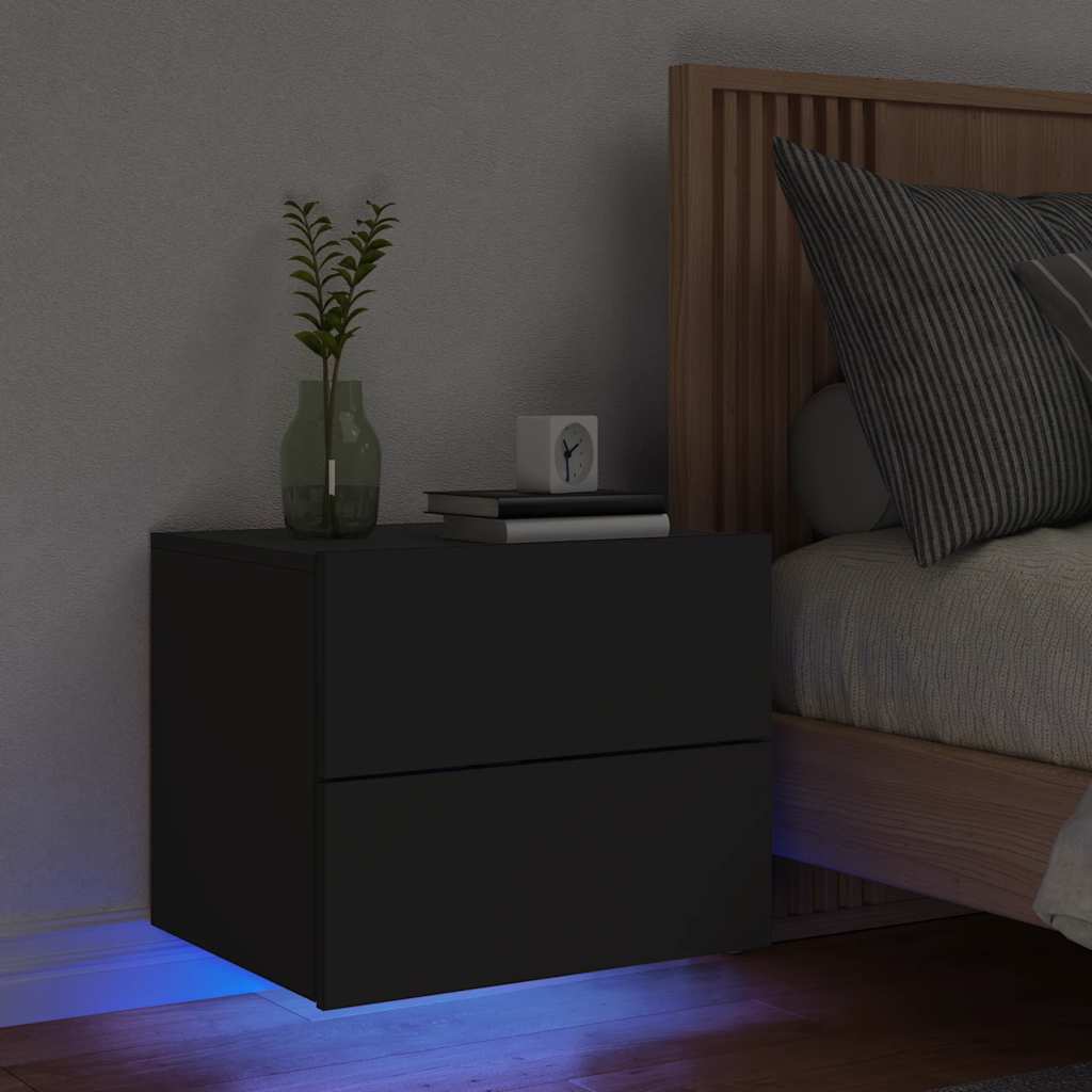 Comodino a Parete con Luci LED Nero - homemem39