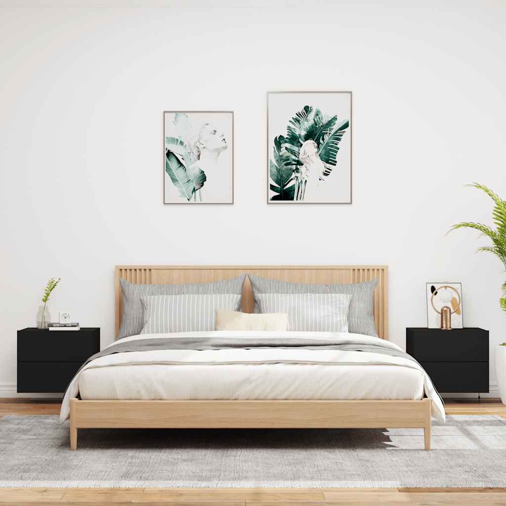 Comodini a Parete con Luci LED 2 pz Neri - homemem39