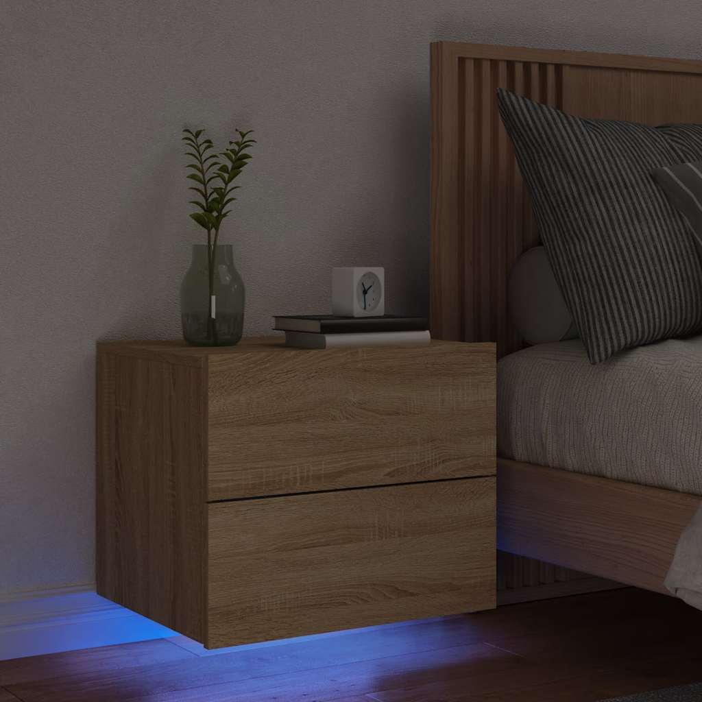 Comodino a Parete con luci LED Rovere Sonoma - homemem39