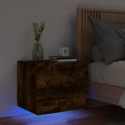 Comodino a Parete con luci LED Rovere Fumo - homemem39