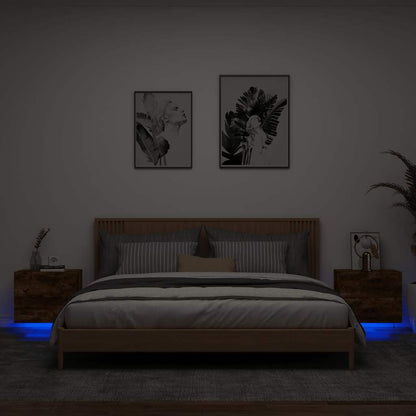 Comodini a Parete con luci LED 2 pz Rovere Fumo - homemem39