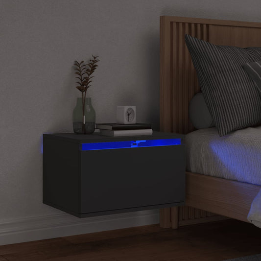 Comodino a Parete con Luci LED Nero - homemem39
