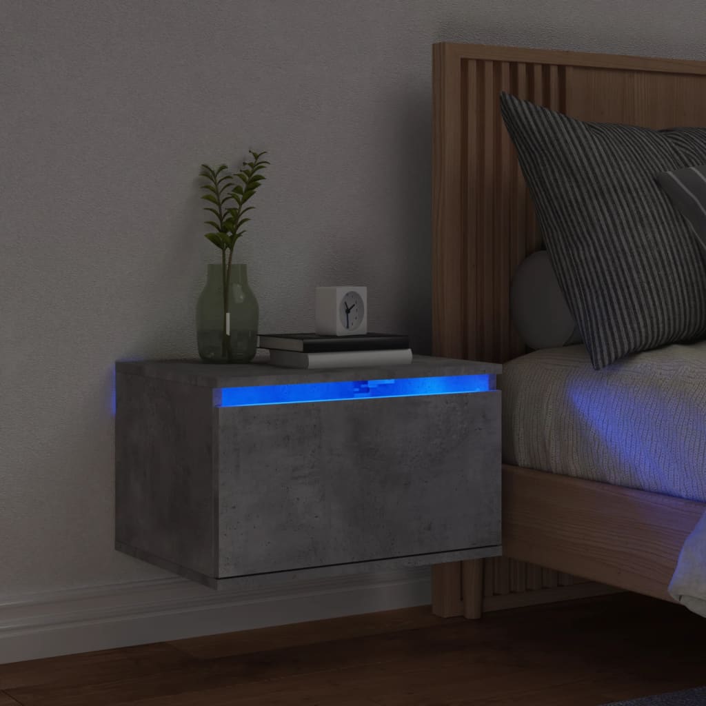 Comodino a Parete con Luci LED Grigio Cemento - homemem39