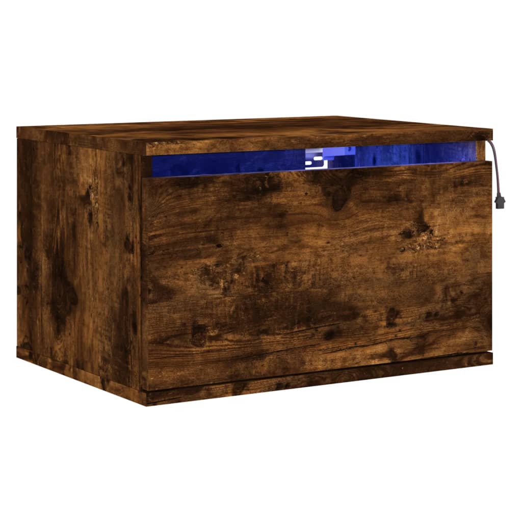 Comodino a Parete con luci LED Rovere Fumo - homemem39