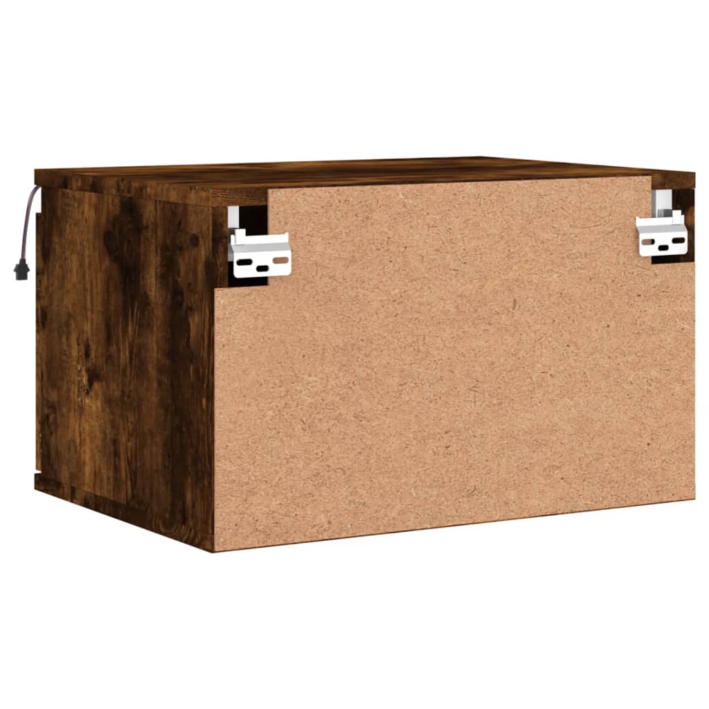 Comodino a Parete con luci LED Rovere Fumo - homemem39