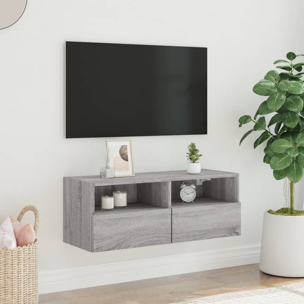 Mobile TV a Parete Grigio Sonoma 80x30x30 cm Legno Multistrato | homemem39