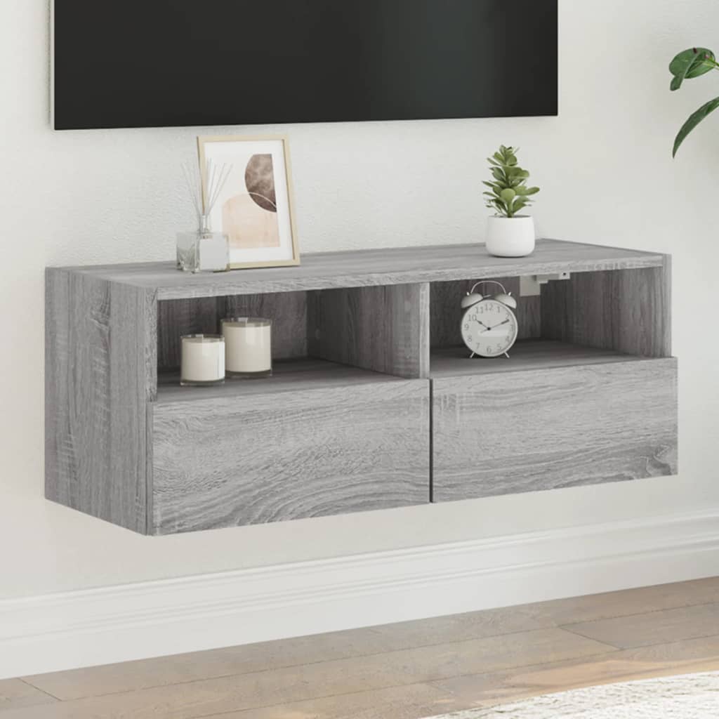 Mobile TV a Parete Grigio Sonoma 80x30x30 cm Legno Multistrato | homemem39