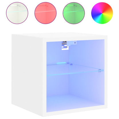 Mobili TV a Parete con Luci LED 2pz Bianchi 30x28,5x30 cm - homemem39