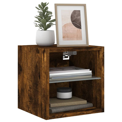 Mobile TV a Parete con Luci LED Rovere Fumo 30x28,5x30 cm - homemem39