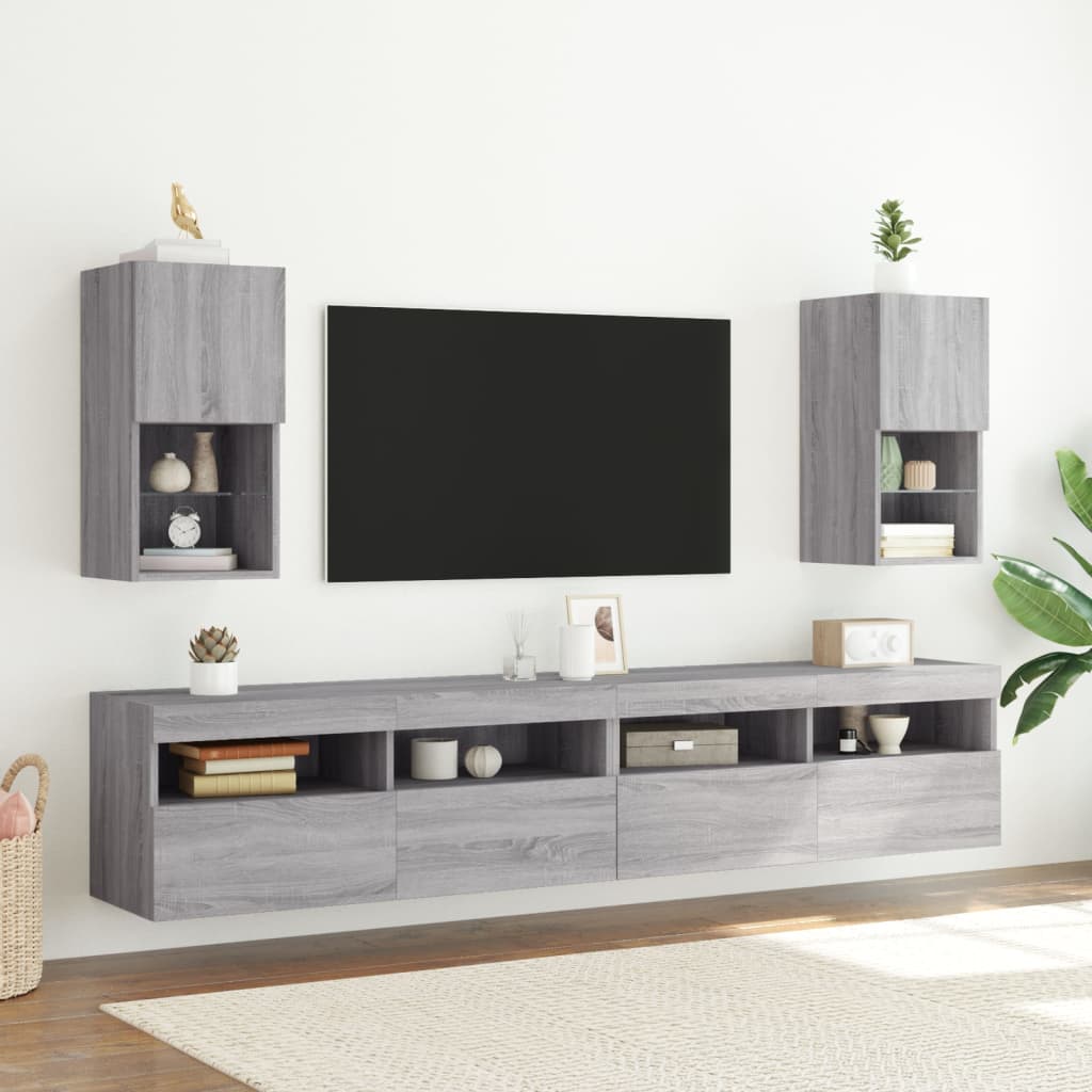 Mobili TV con Luci LED 2pz Grigio Sonoma 30,5x30x60 cm | homemem39