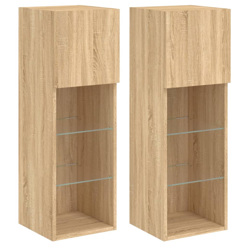 Mobili Porta TV con Luci LED 2 pz Rovere Sonoma 30,5x30x90 cm | homemem39