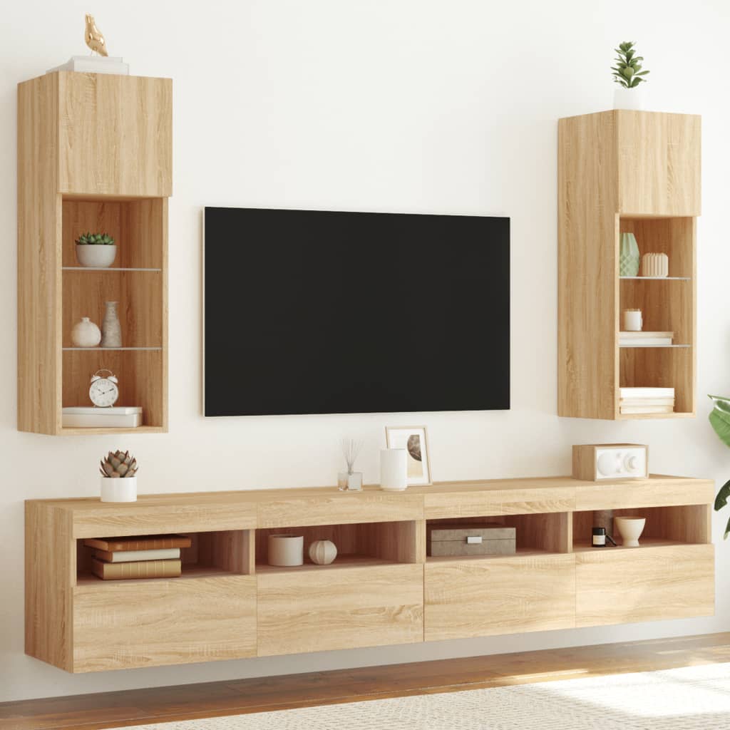 Mobili Porta TV con Luci LED 2 pz Rovere Sonoma 30,5x30x90 cm | homemem39