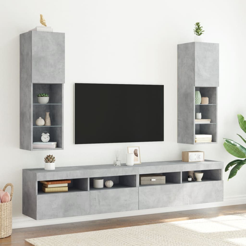 Mobile TV con Luci LED Grigio Cemento 30,5x30x102 cm