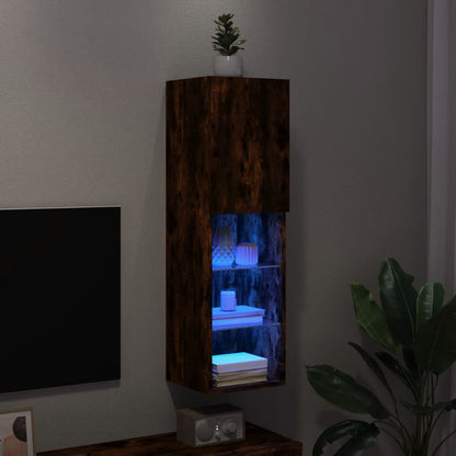Mobile TV con Luci LED Rovere Fumo 30,5x30x102 cm - homemem39