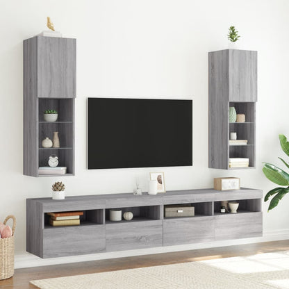 TV Cabinet with Sonoma Gray LED Lights 30.5x30x102 cm