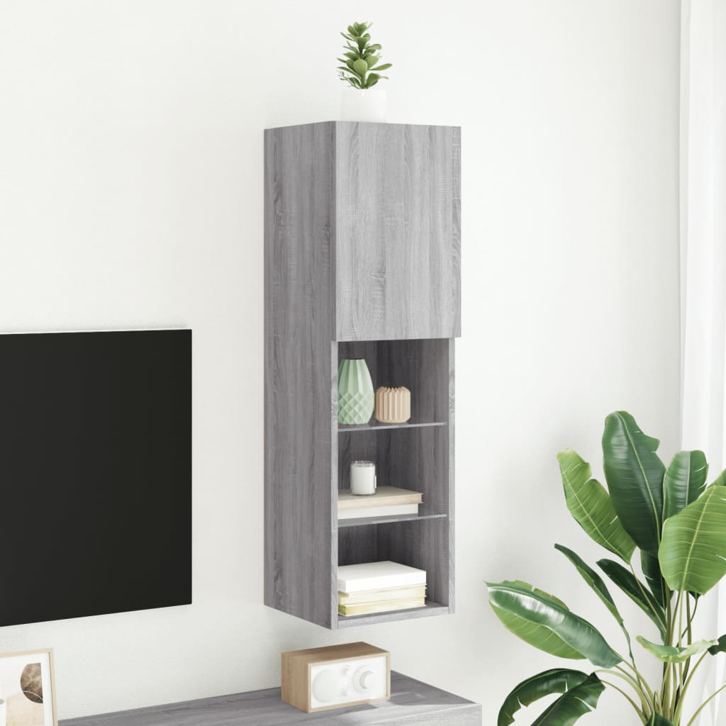 TV Cabinet with Sonoma Gray LED Lights 30.5x30x102 cm