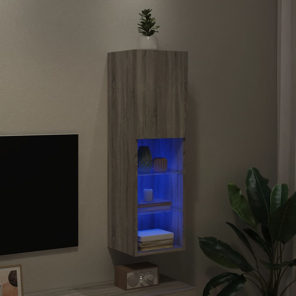 TV Cabinet with Sonoma Gray LED Lights 30.5x30x102 cm