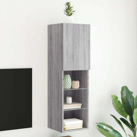 TV Cabinet with Sonoma Gray LED Lights 30.5x30x102 cm