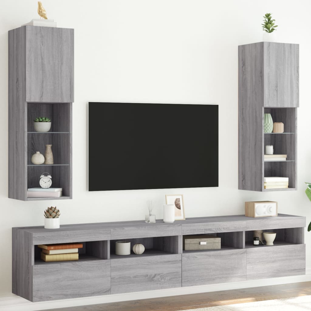 Mobili TV con Luci LED 2pz Grigio Sonoma 30,5x30x102 cm