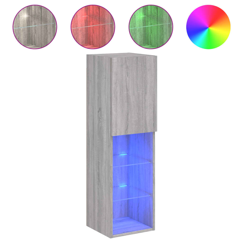 Mobili TV con Luci LED 2pz Grigio Sonoma 30,5x30x102 cm